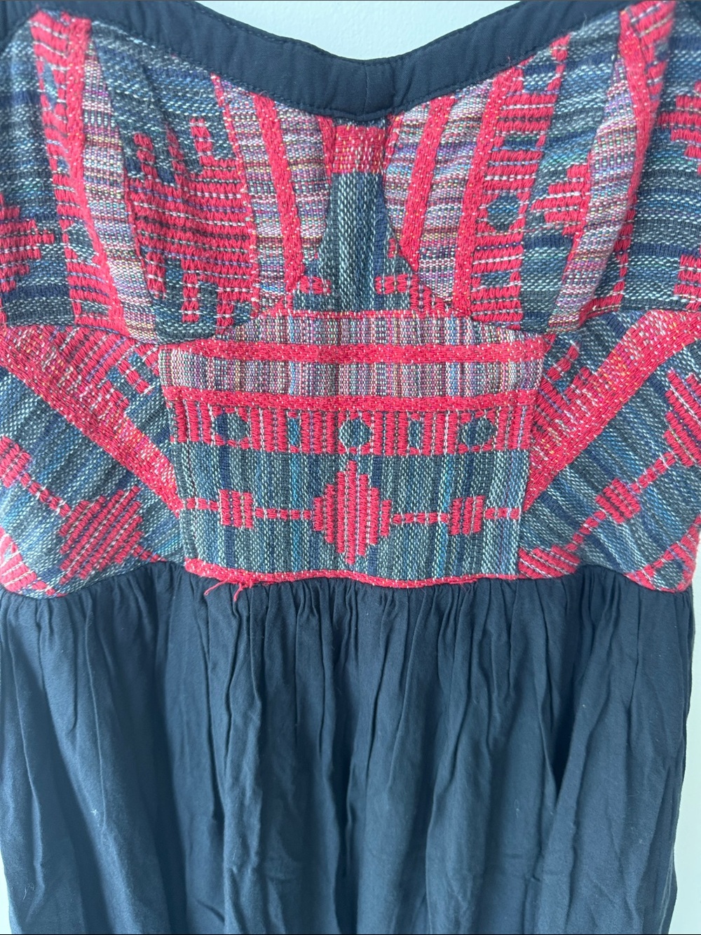 Navy Sundress with Red Geometric Smocked Bodice Size 2 - Picture 2 of 5